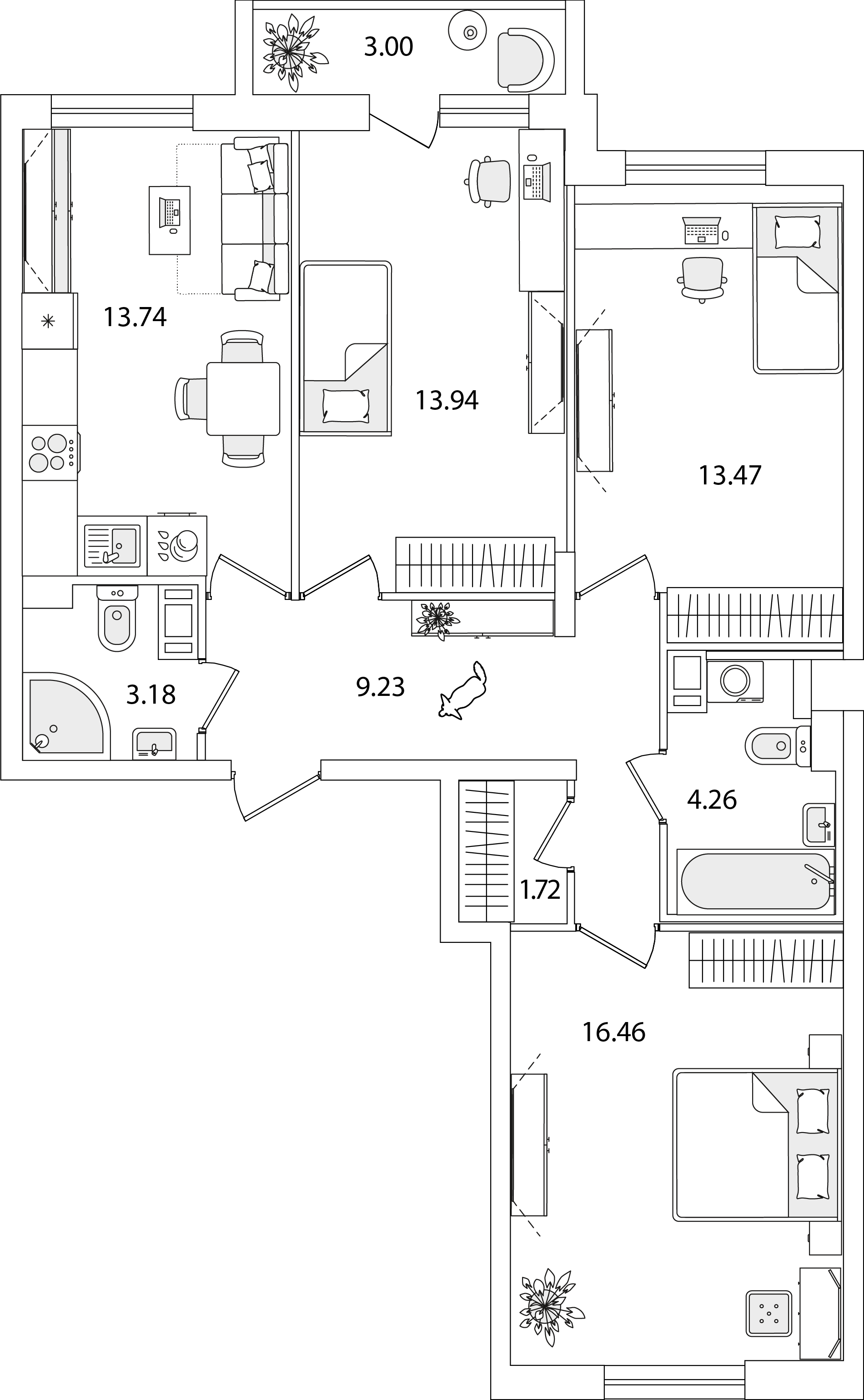 3-комнатная, 77.5 м², 6 этаж из 9, ЖК «Кинопарк» 3-комнатная, 77.5 м², 6 этаж из 9, ЖК «Кинопарк»