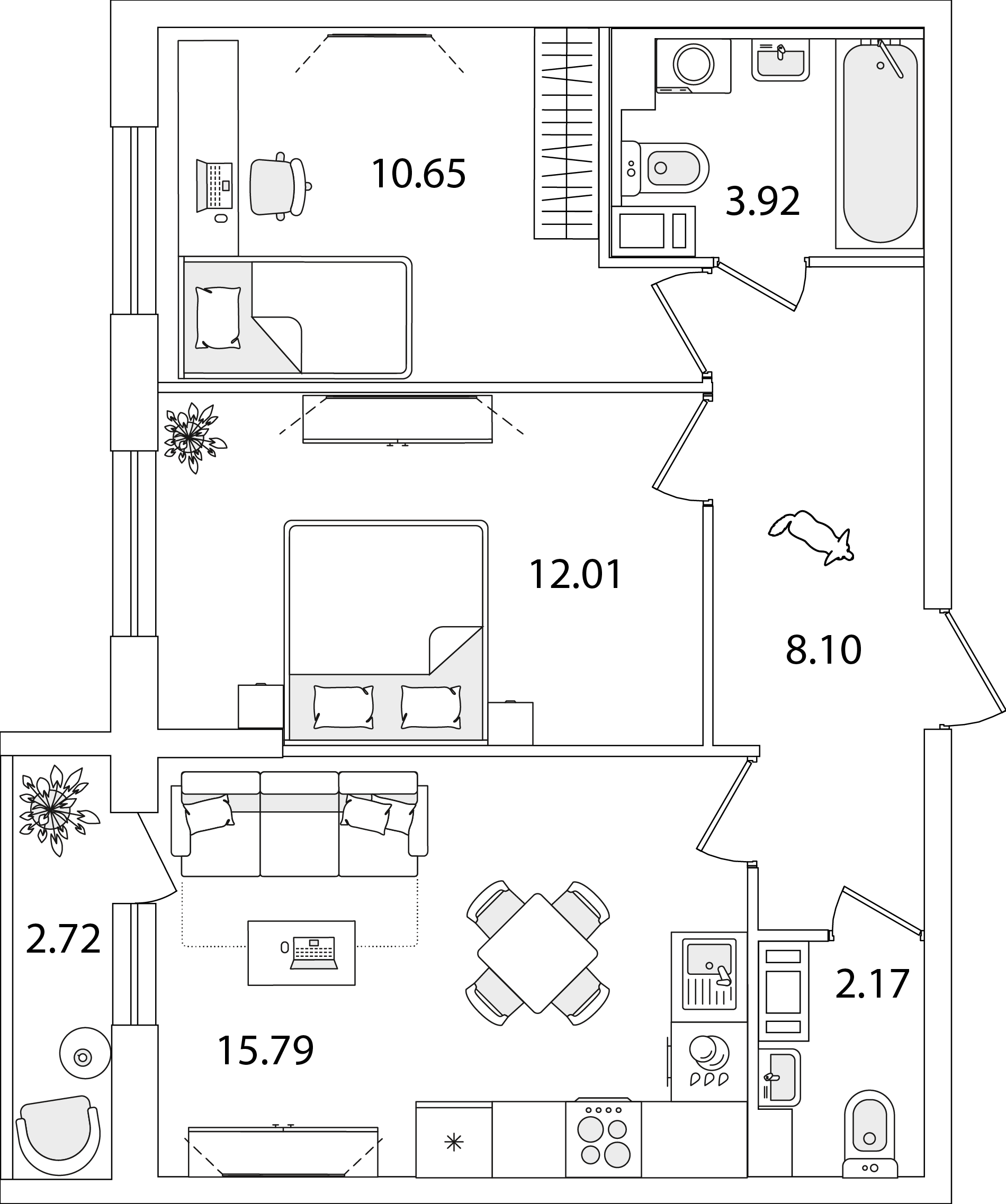 2-комнатная, 54.0 м², 5 этаж из 9, ЖК «Кинопарк»