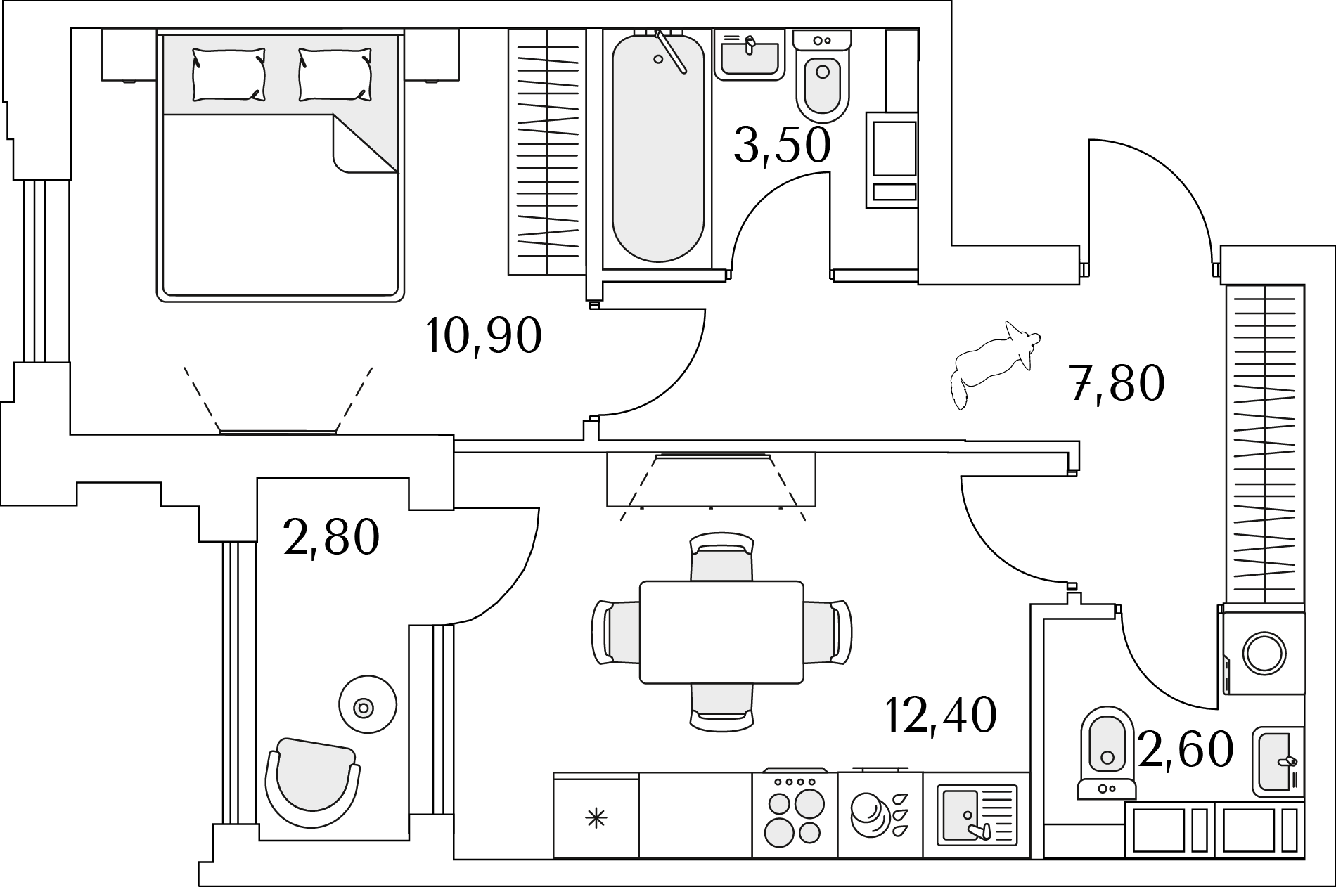 1-комнатная, 38.8 м², 9 этаж из 13, ЖК «Тайм Сквер»