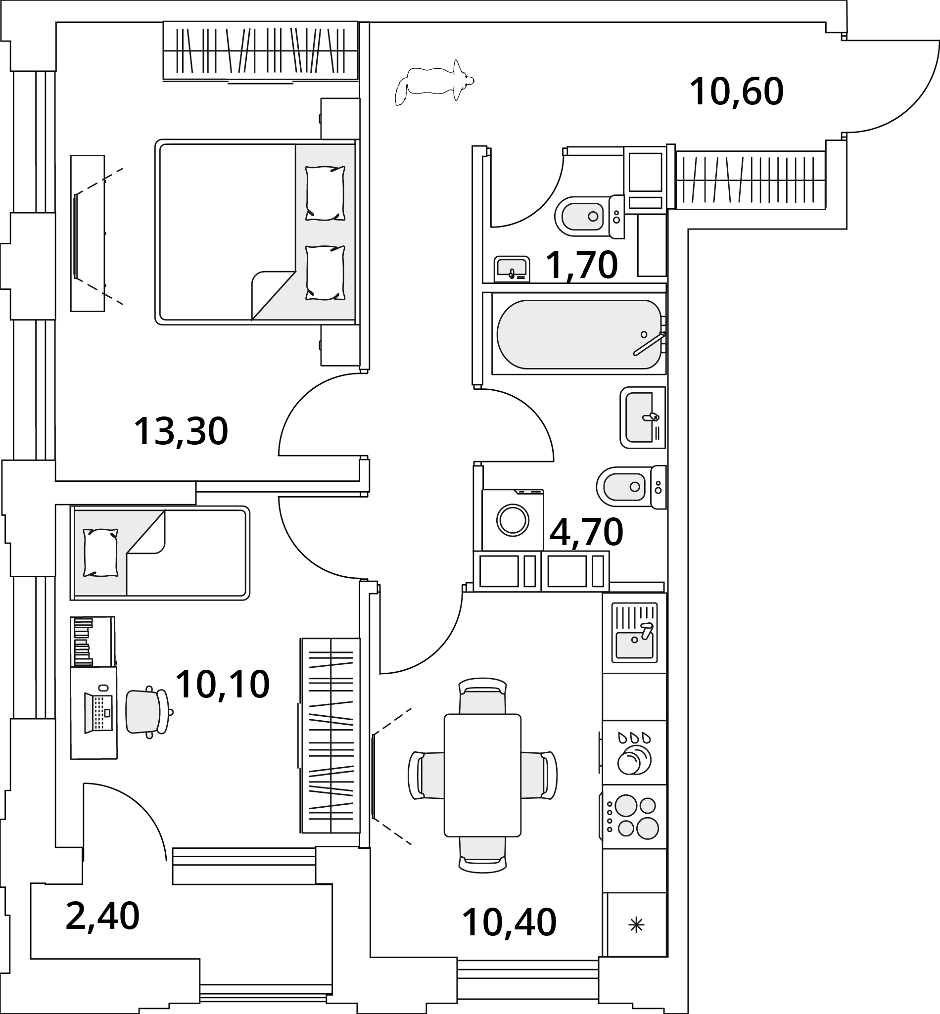 2-комнатная, 52.2 м², 13 этаж из 13, ЖК «Тайм Сквер» 2-комнатная, 52.2 м², 13 этаж из 13, ЖК «Тайм Сквер»
